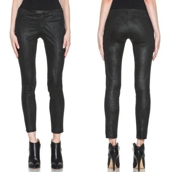 Helmut Lang Patina Stretch Leather Pant Size 0 XS Womens Bismuth $1200 - Picture 1 of 12